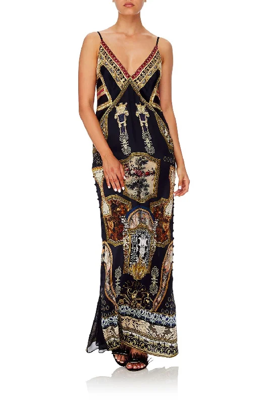 LONG GODET SLIP DRESS MIDNIGHT MEETING