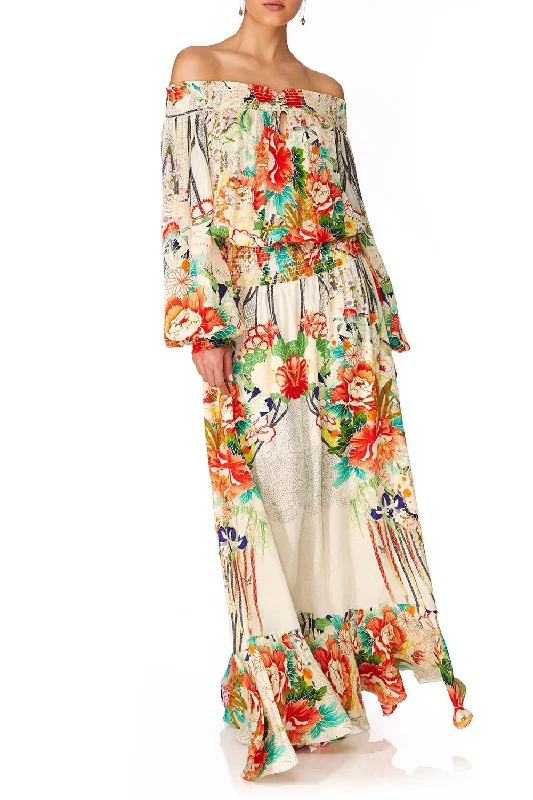 OFF SHOULDER SHIRRED DRESS MS MAIKO