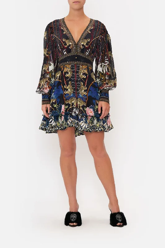 BUTTON FRONT FRILL DRESS HOLLYWOOD HEIST