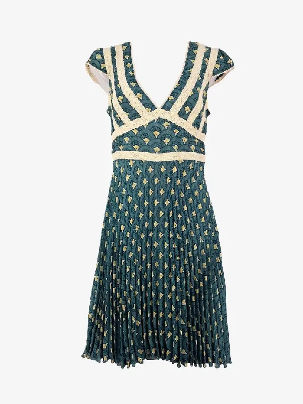 Review Lace Pleated Turquoise Dress Size 12