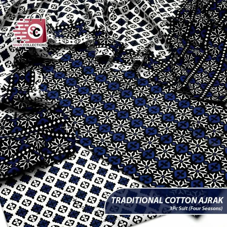Traditional Soft Cotton Ajrak Print Unstitched Dress 3pc