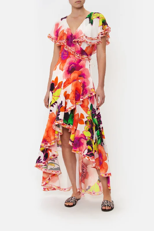 FRILL SLEEVE LONG DRESS PRETTY AS A POPPY