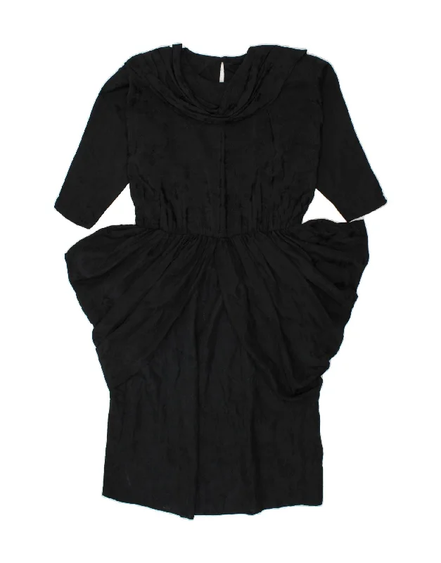 VINTAGE Womens 3/4 Sleeve Peplum Dress UK 10 Small Black Floral