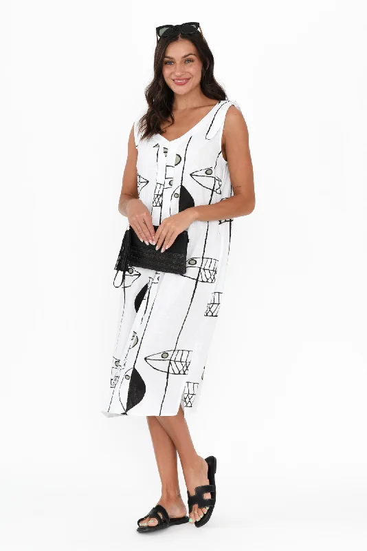 Gretal White Sea Linen Cotton Dress