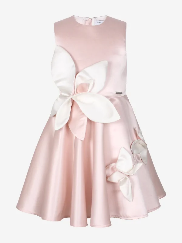 Jessie And James Girls Magnolia Sunset Satin Flower Dress in Pink