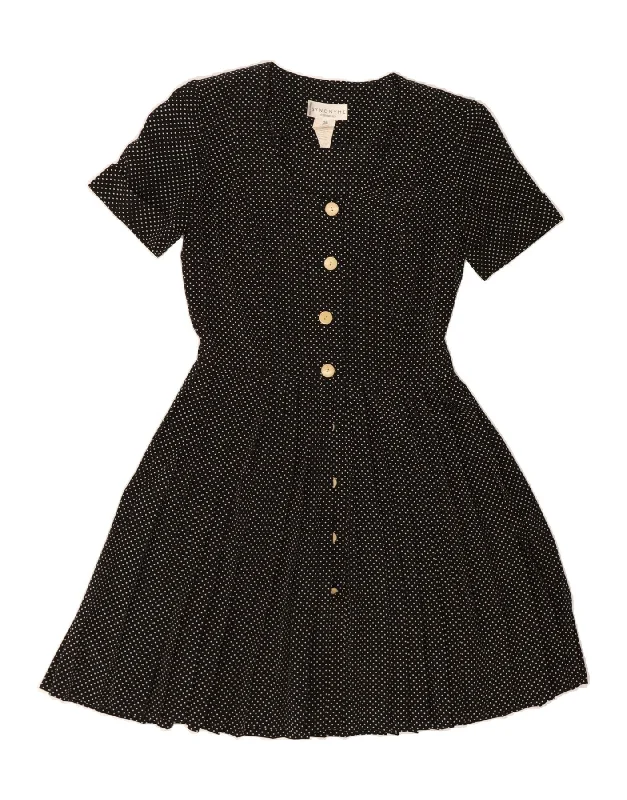 VINTAGE Womens A-Line Dress EU 36 Small Black Spotted Polyester