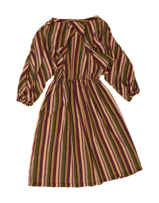 VINTAGE Womens Long Sleeve A-Line Dress UK 10 Small Multicoloured Striped