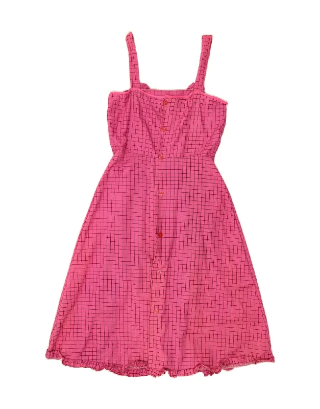 VINTAGE Womens Sleeveless A-Line Dress UK 12 Medium Pink Check