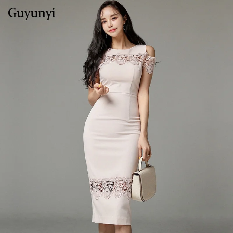 Pink Office Elegant Dress 2022 Summer Temperament Hollow Decorative Lace Stitching High Waist Tight Party Women's Dresses Pink Office Elegant Dress 2022 Summer Temperament Hollow Decorative Lace Stitching High Waist Tight Party Women's Dresses