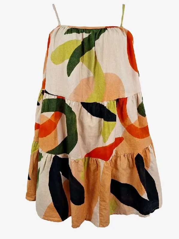 Little Lies Abstract Apricot Tiered Summer Dress Size 12