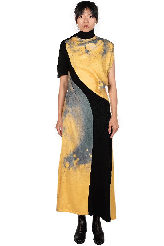 Yellow Printed Asymmetric Draped Dress