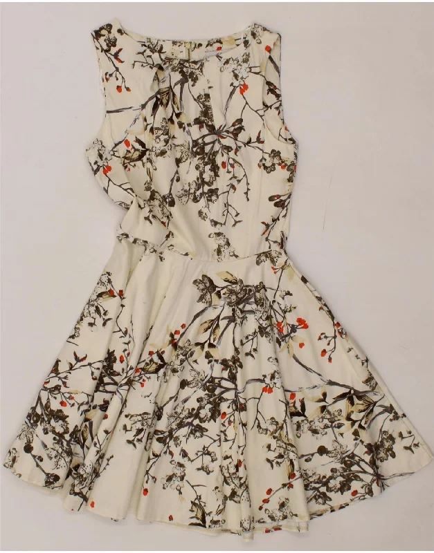CLOSET Womens Sleeveless A-Line Dress UK 10 Small White Floral Cotton