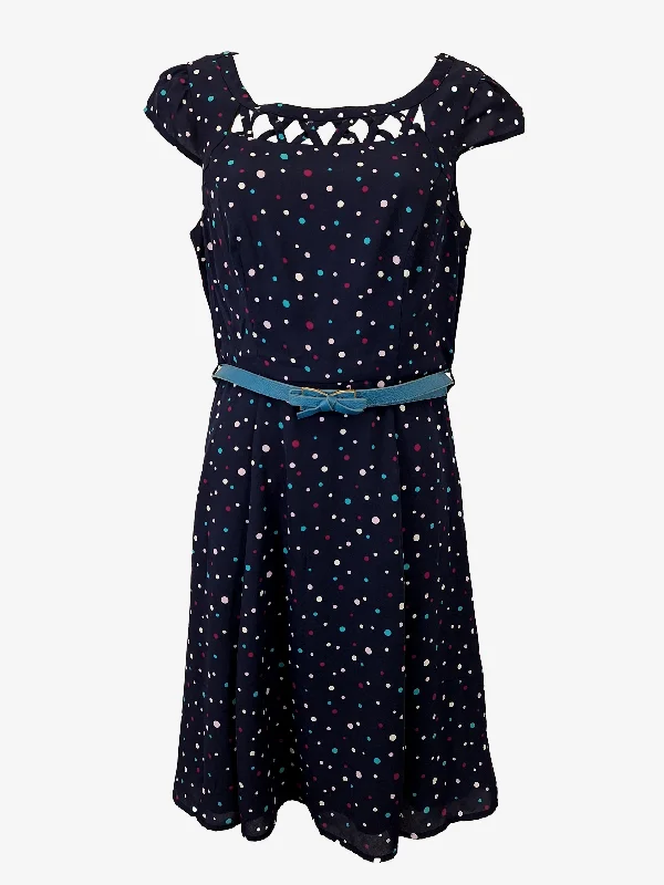 Review Belted Criss Cross Polka Dot Dress Size 10