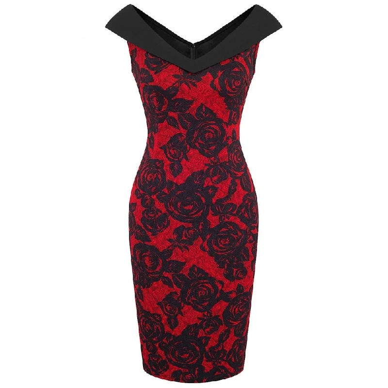 Women Sexy Floral Elegant V Neck Sheath Fitted Casual Work Party Sexy Sleeveless Pencil Dress Women Sexy Floral Elegant V Neck Sheath Fitted Casual Work Party Sexy Sleeveless Pencil Dress