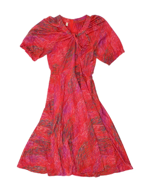 VINTAGE Womens Abstract Pattern A-Line Dress EU 38 Medium Red Polyester