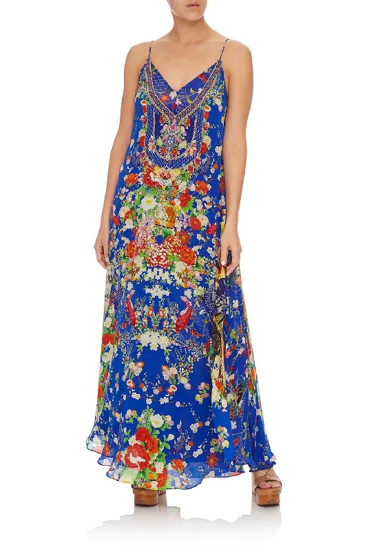 LONG DRESS WITH SHEER UNDERLAY PLAYING KOI