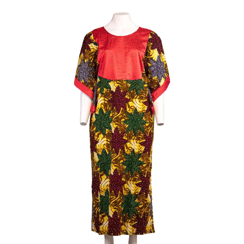 Red Stoned Ankara Bubu Dress