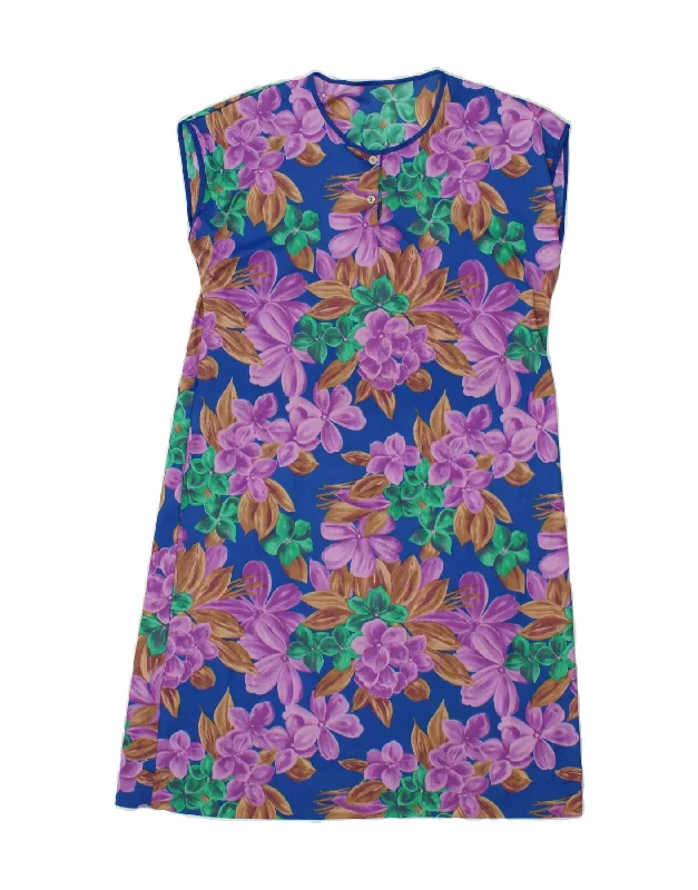 VINTAGE Womens Sleeveless A-Line Dress UK 14 Large Blue Floral