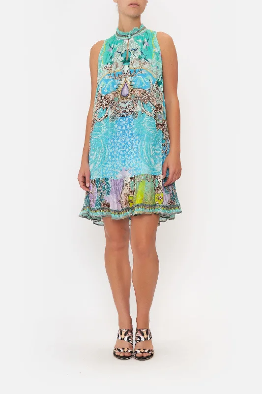 HIGH NECK RUFFLE DRESS TURN BACK TIME