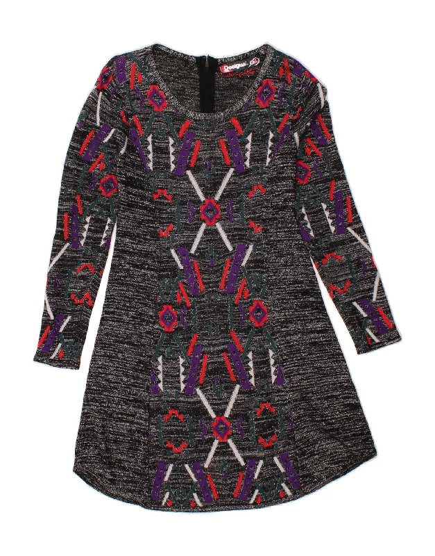 DESIGUAL Womens Abstract Pattern Jumper Dress UK 12 Medium Grey