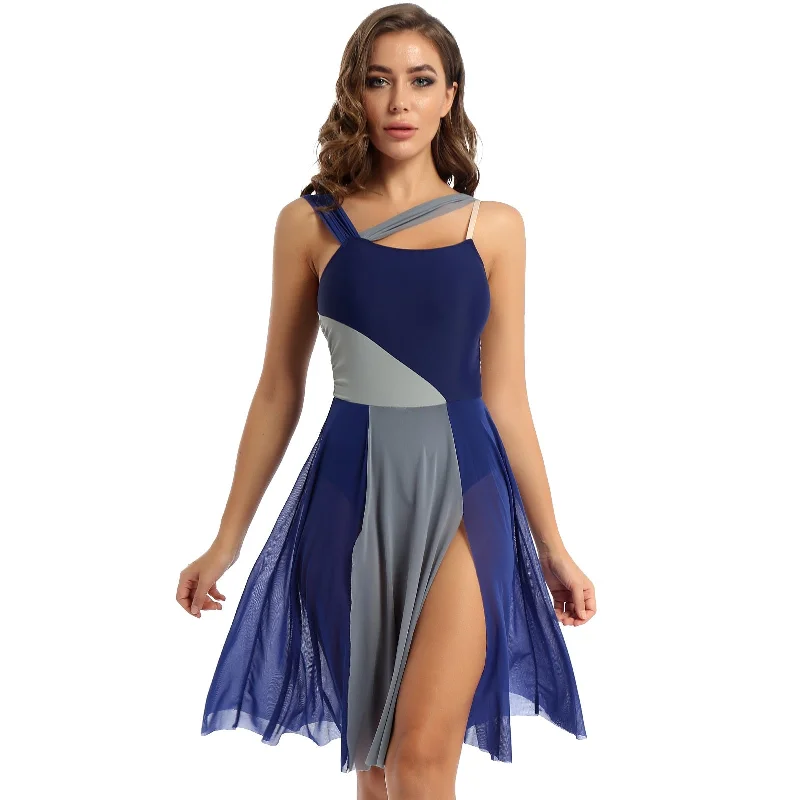 Women Sexy Sleeveless Color Block Gymnastics Leotard Modern Contemporary Lyrical Dance Dress Women Sexy Sleeveless Color Block Gymnastics Leotard Modern Contemporary Lyrical Dance Dress