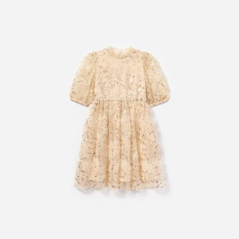 Girls Sequin Tulle Dress in Ivory