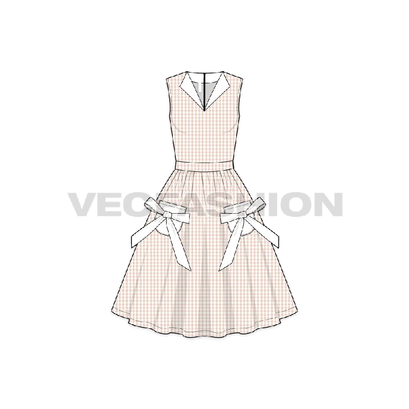 Women's Lapel V Neck Swing Dress
