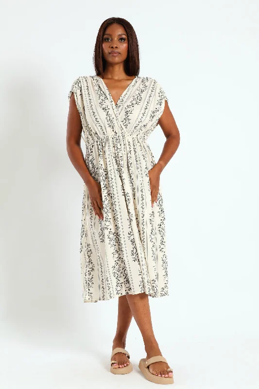 Voile Maxi Kaftan Dress With Ties - Black/Cream