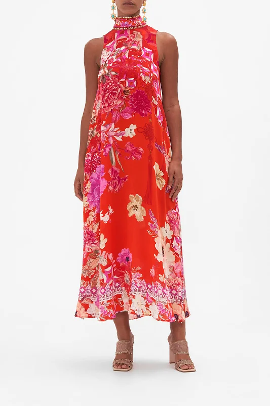 HIGH NECK DRESS WITH BACK NECK TIE SECRET GARDEN