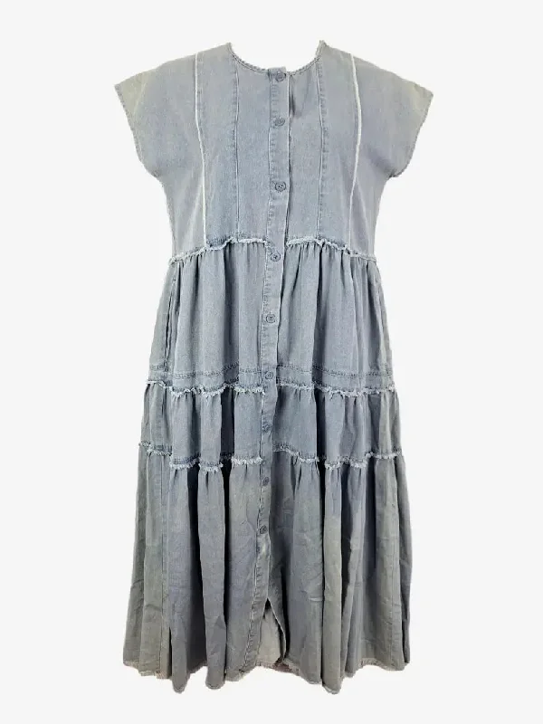 POL Raw Hem Washed Chambray Button Up Dress Size 12