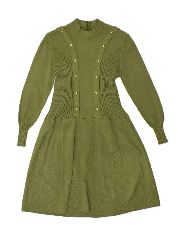 VINTAGE Womens Long Sleeve Jumper Dress UK 16 Large Green