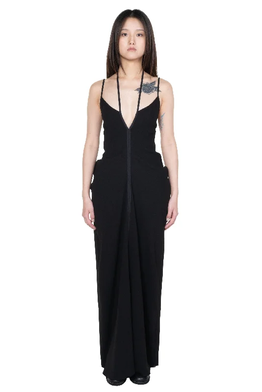 Draped V-Neck Backless Dress