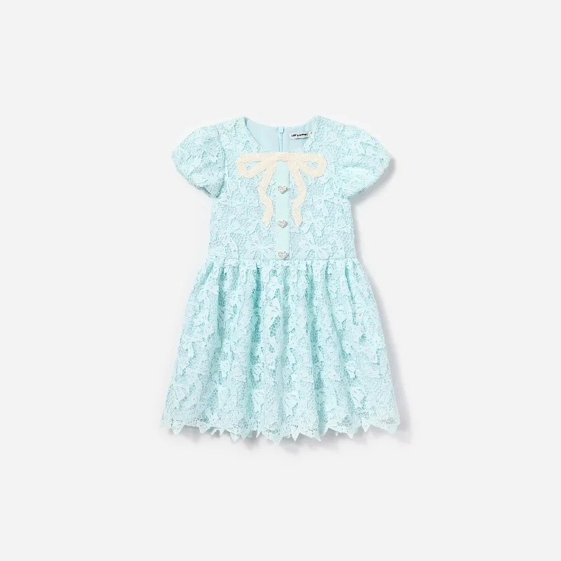 Girls Bow Lace Dress in Blue