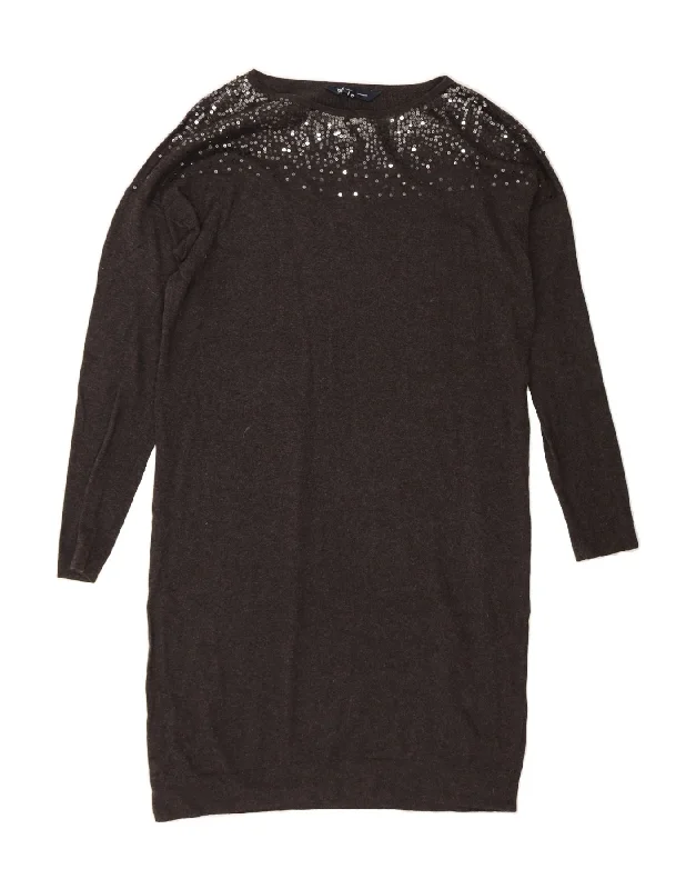 CREW CLOTHING Womens Long Sleeve Jumper Dress UK 12 Medium Grey Cotton