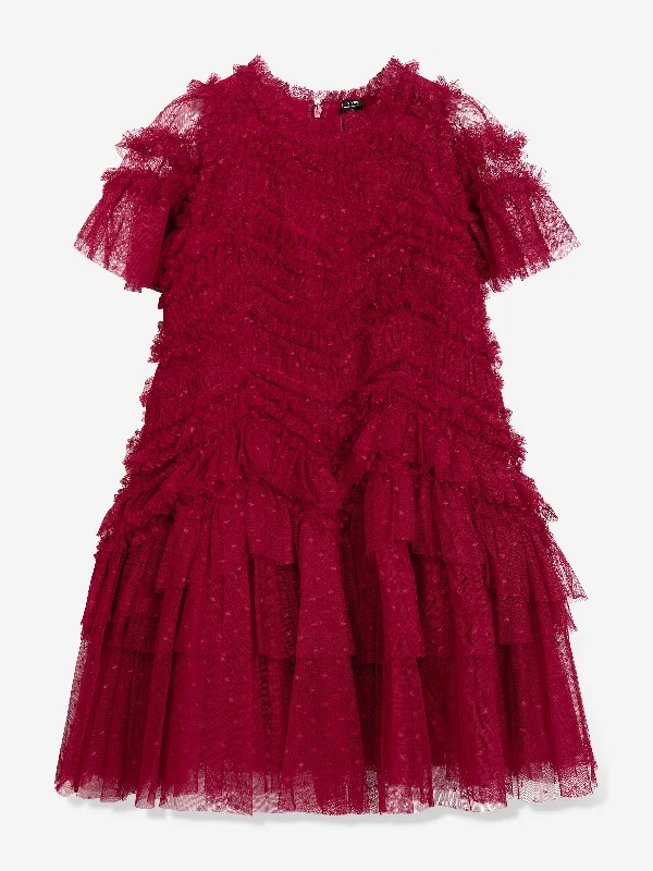 Needle & Thread Girls Elia Tulle Dress in Red