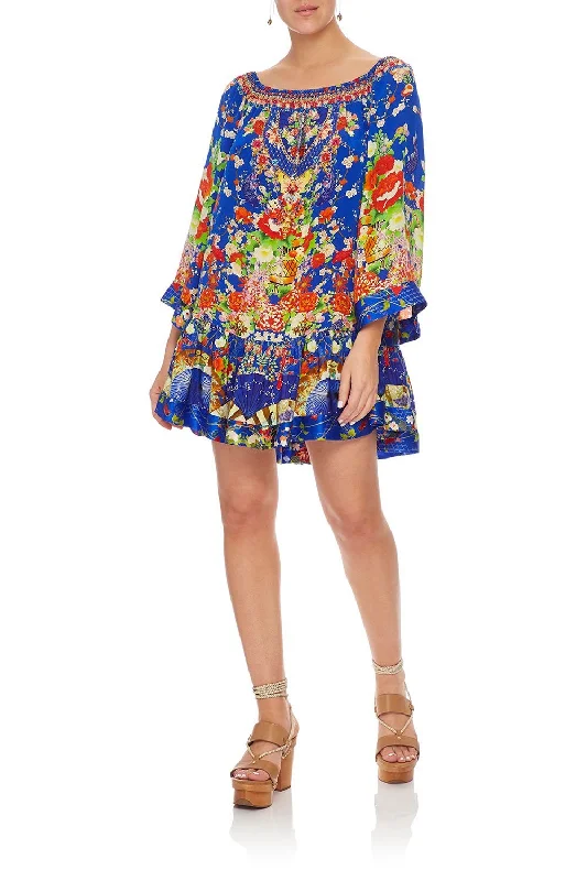 OFF SHOULDER FRILL HEM DRESS PLAYING KOI
