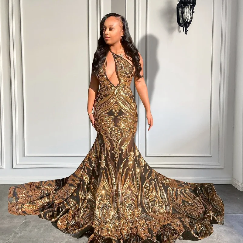 Long Prom Dresses 2023 Sexy See Through Mermaid Style Black and Gold Women Long Train Prom Gala Party Gowns Long Prom Dresses 2023 Sexy See Through Mermaid Style Black and Gold Women Long Train Prom Gala Party Gowns