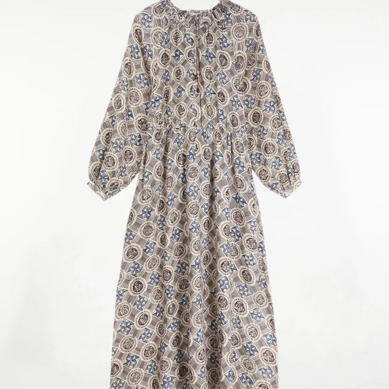 Mahira Dress Tile Print Indigo