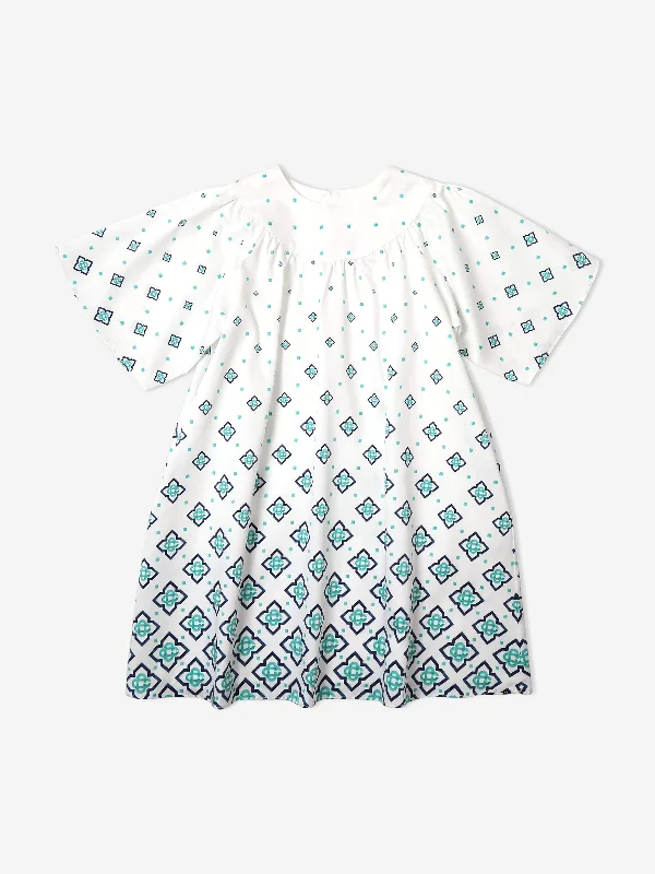 Girls Degrade Monogram Gathered Dress in Blue