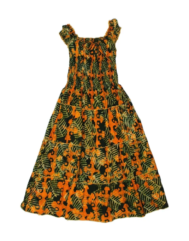 VINTAGE Womens Abstract Pattern Tiered Dress UK 8 Small Green