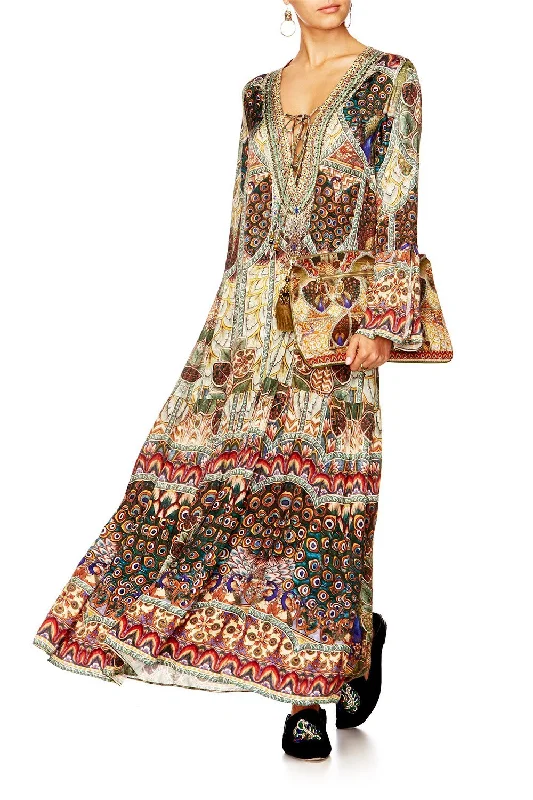 LACE UP DRESS WITH TIERED HEM ECHOS OF ENCHANTMENT