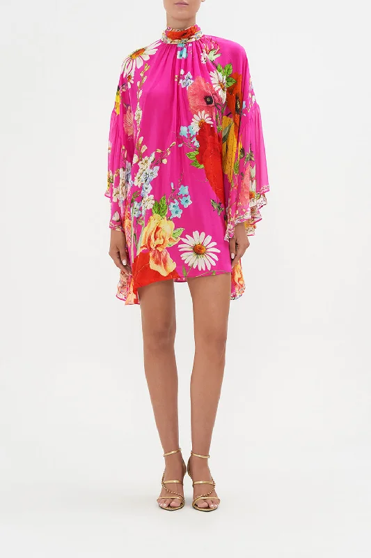 HIGH NECK RUFFLE SWING DRESS RAINBOW BODY