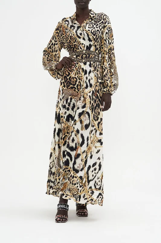 WAISTBAND LONG DRESS WITH COLLAR ROLE CALL