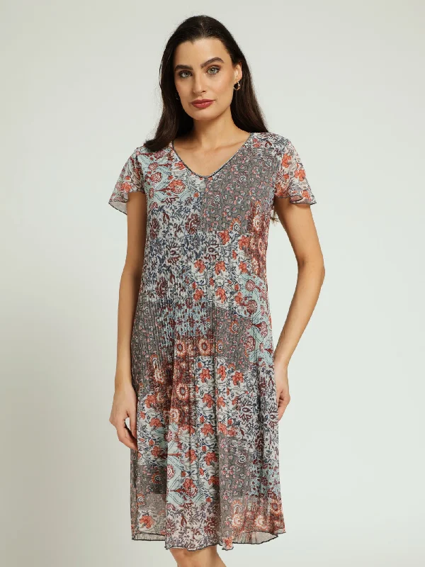 Mesh Release Pleat Dress - Green