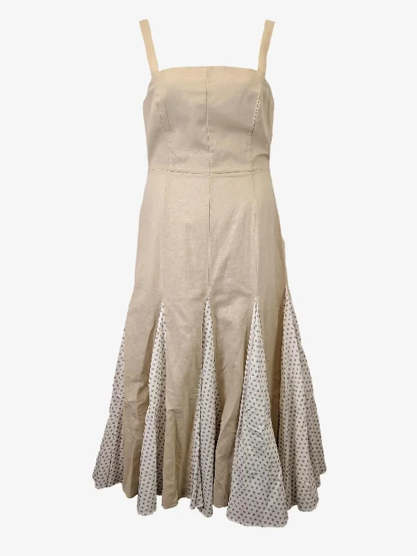 Gary Bigeni Polka Dot Latte Godet Dress Size 12