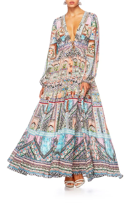 PEASANT DRESS WITH TIE FRONT LADY LAKE
