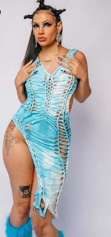 Asymmetrical hem slip bondage dress