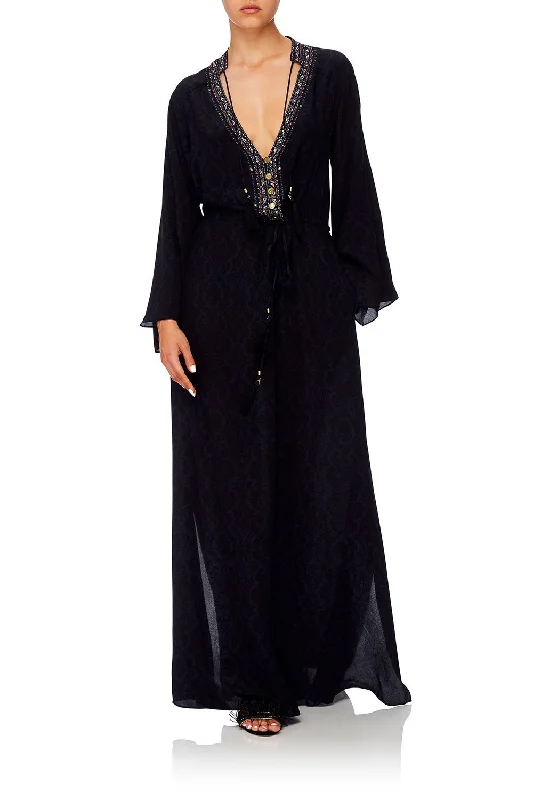 DRAWSTRING BUTTON UP DRESS MIDNIGHT MEETING