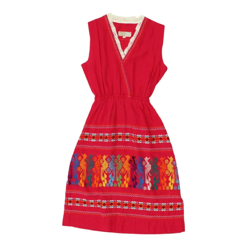 Liggia Imports Womens Red Sleeveless Lace V Neck Dress | Vintage Luxury High End
