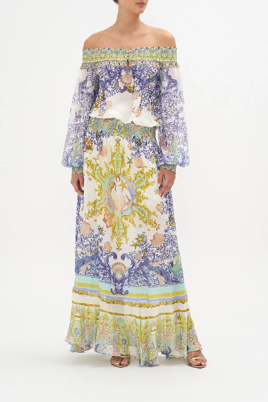 OFF SHOULDER SHIRRED DRESS STAR OF THE SEA